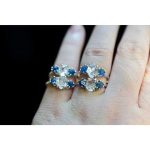 Dark blue sapphire and lake county diamond engagement ring unique raw st…
